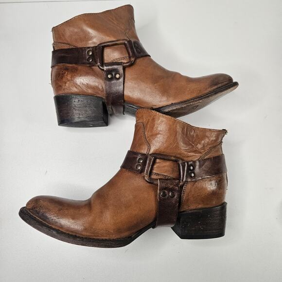 Freebird by Steven Phlow Size 10 Brown Two Tone Leather Ankle Heeled Booties Zip - Picture 4 of 12